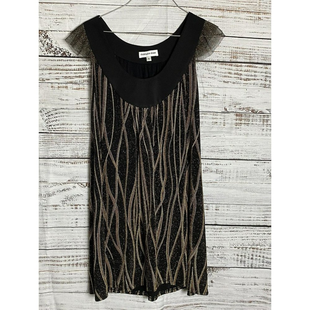 Christopher Deane Anthropologie Women’s Cocktail Mini Dress Black And Gold Sz S